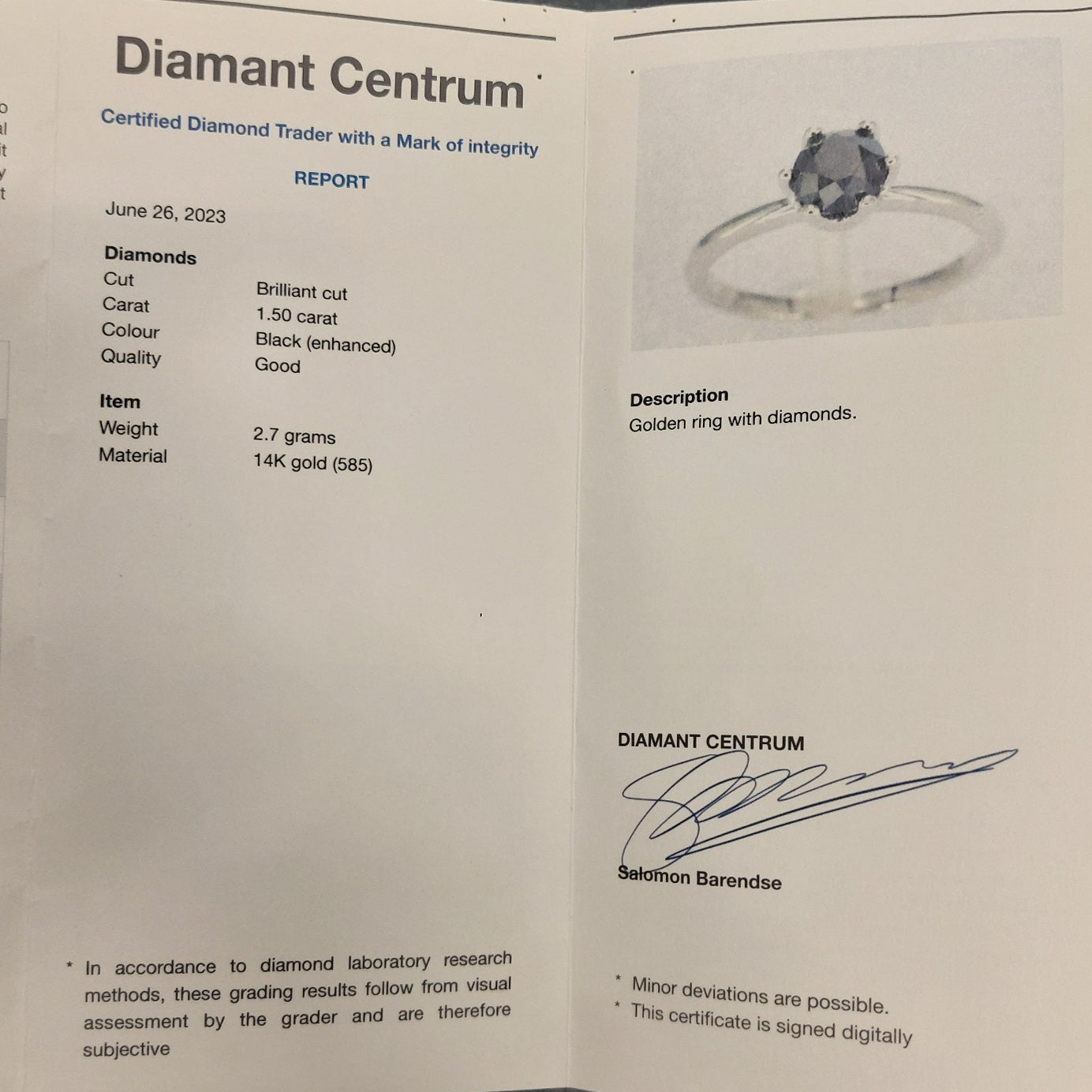 Diamantni prstan "PRETO" 14K 585/1000+DIA+CERT.; masa=2.43g