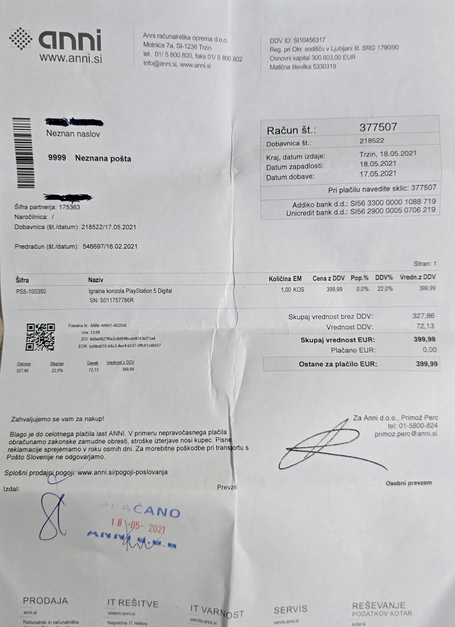 Igralna konzola SONY PlayStation 5 + kontroler