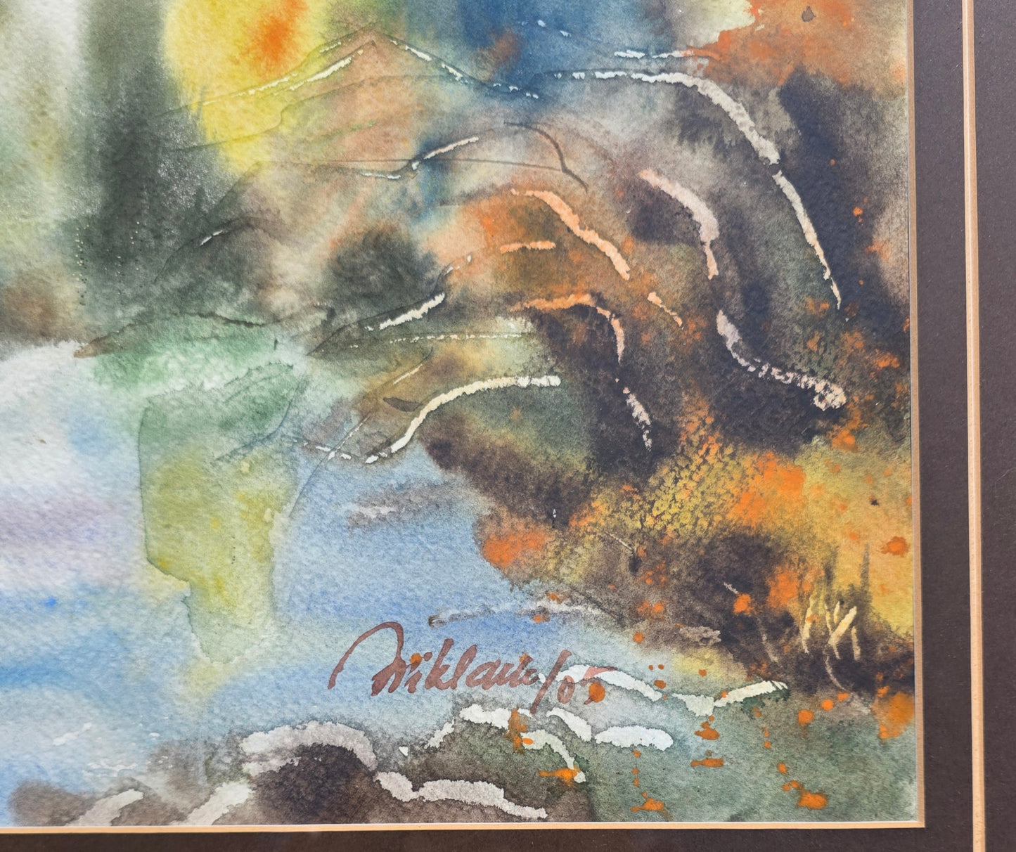 Marijan Miklavec; akvarel; "Reka"; 77 cm x 58 cm