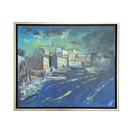 Marko Krvina; Akril; mesto ob morju; 65 cm x 55 cm