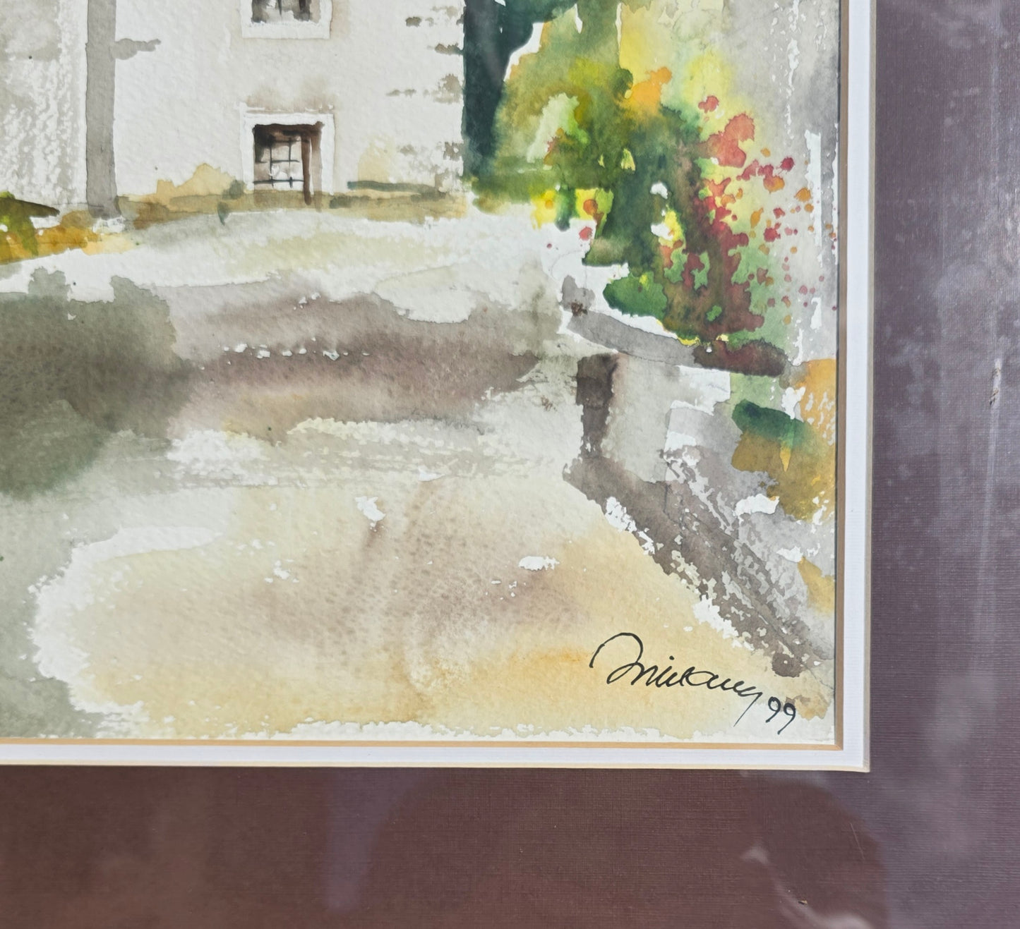 Marijan Miklavec; Akvarel; cerkev; 50 cm x 61 cm