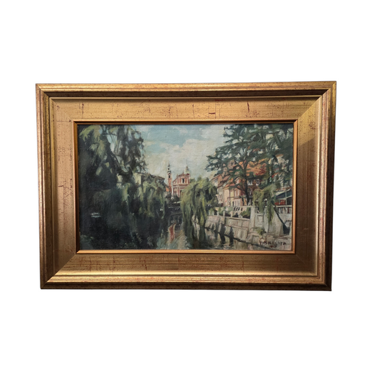Brigita Požegar Mulej; Olje; "Ljubljanica"; 68 cm x 48 cm