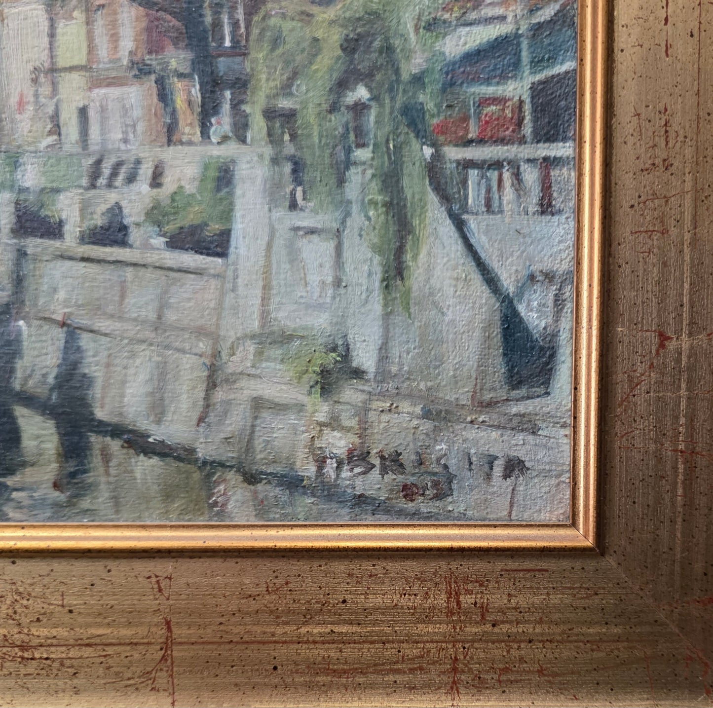Brigita Požegar Mulej; Olje; "Ljubljanica"; 68 cm x 48 cm