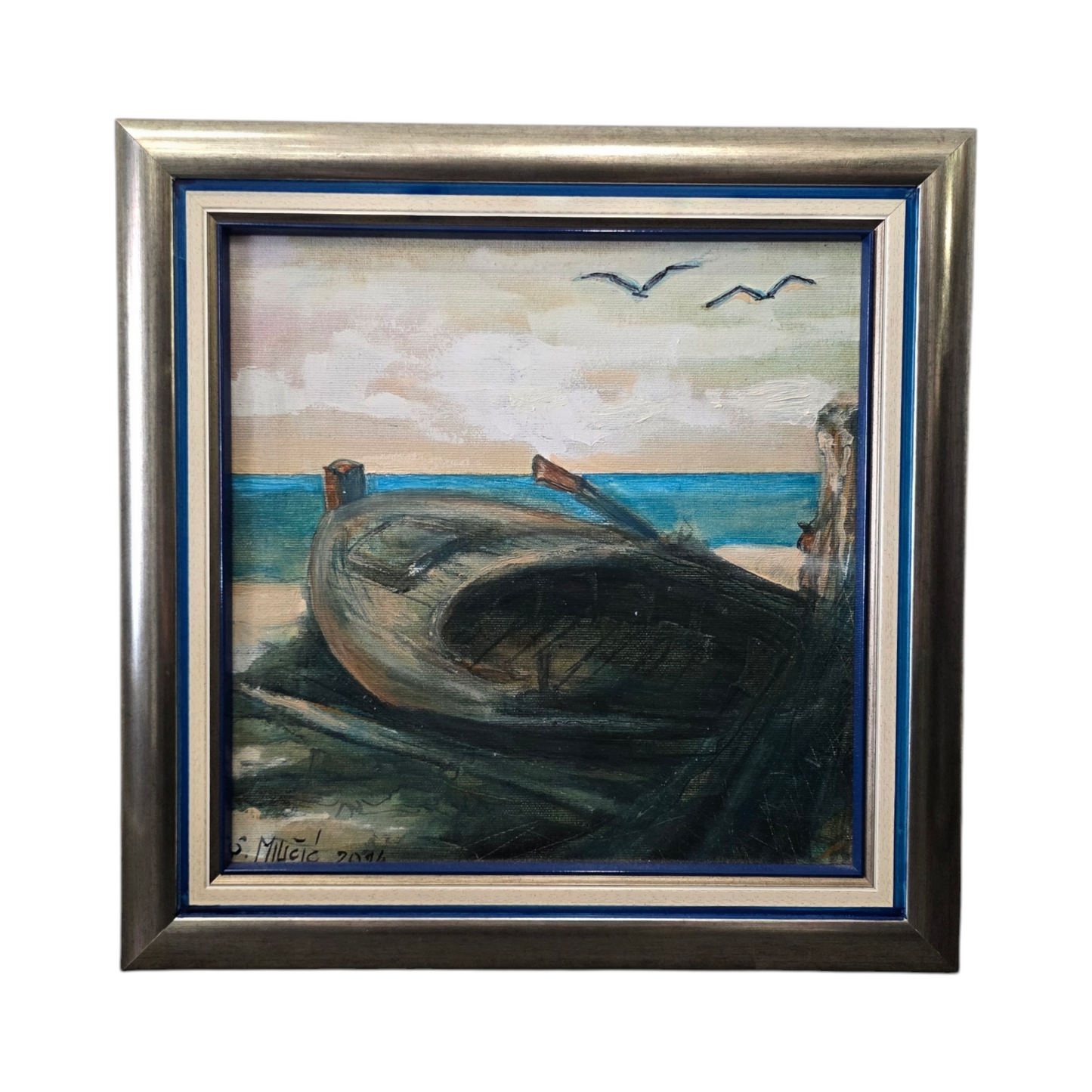 Stipe Miličić; Akril; "Čoln"; 38 cm x 38 cm