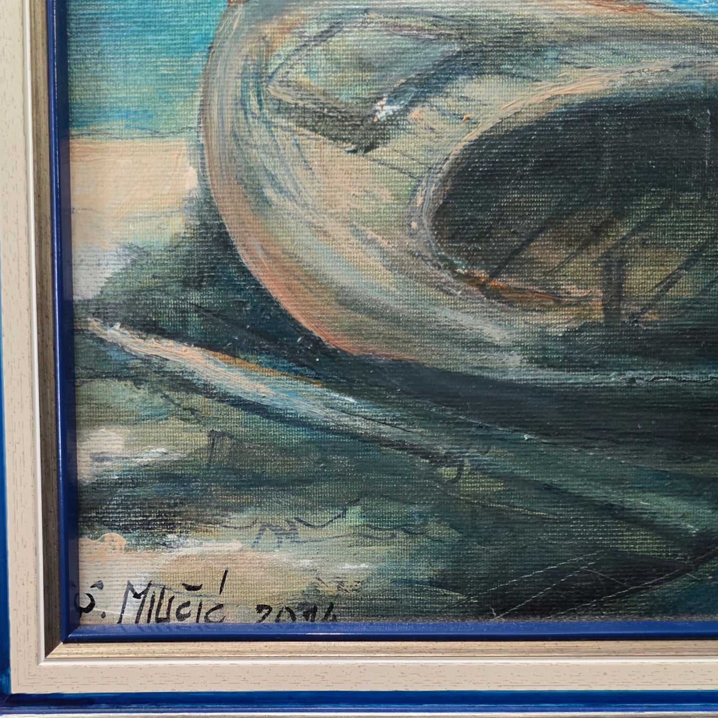 Stipe Miličić; Akril; "Čoln"; 38 cm x 38 cm