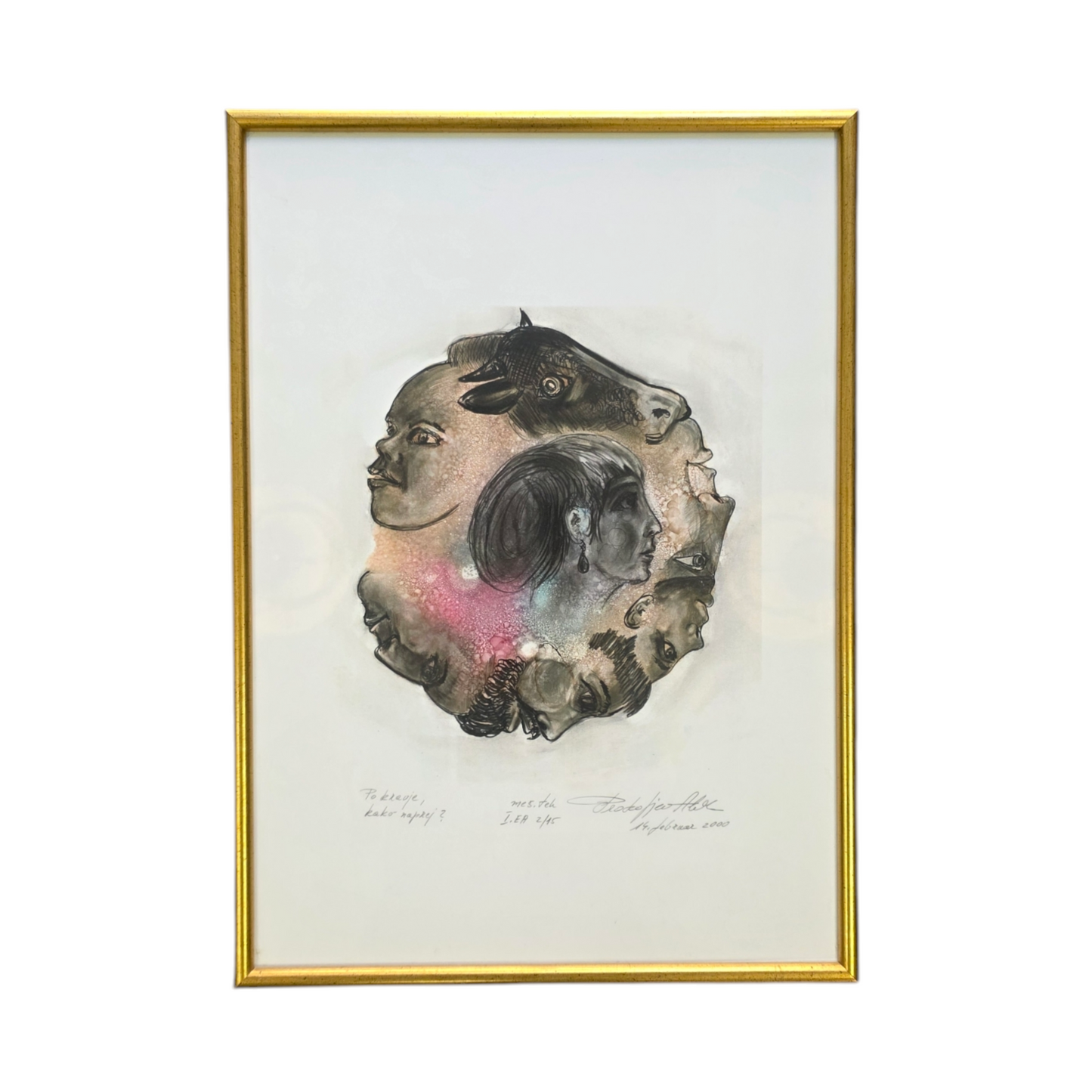 P.A.; mešana tehnika; "Po kravje, kako naprej?"; 31 cm x 43 cm