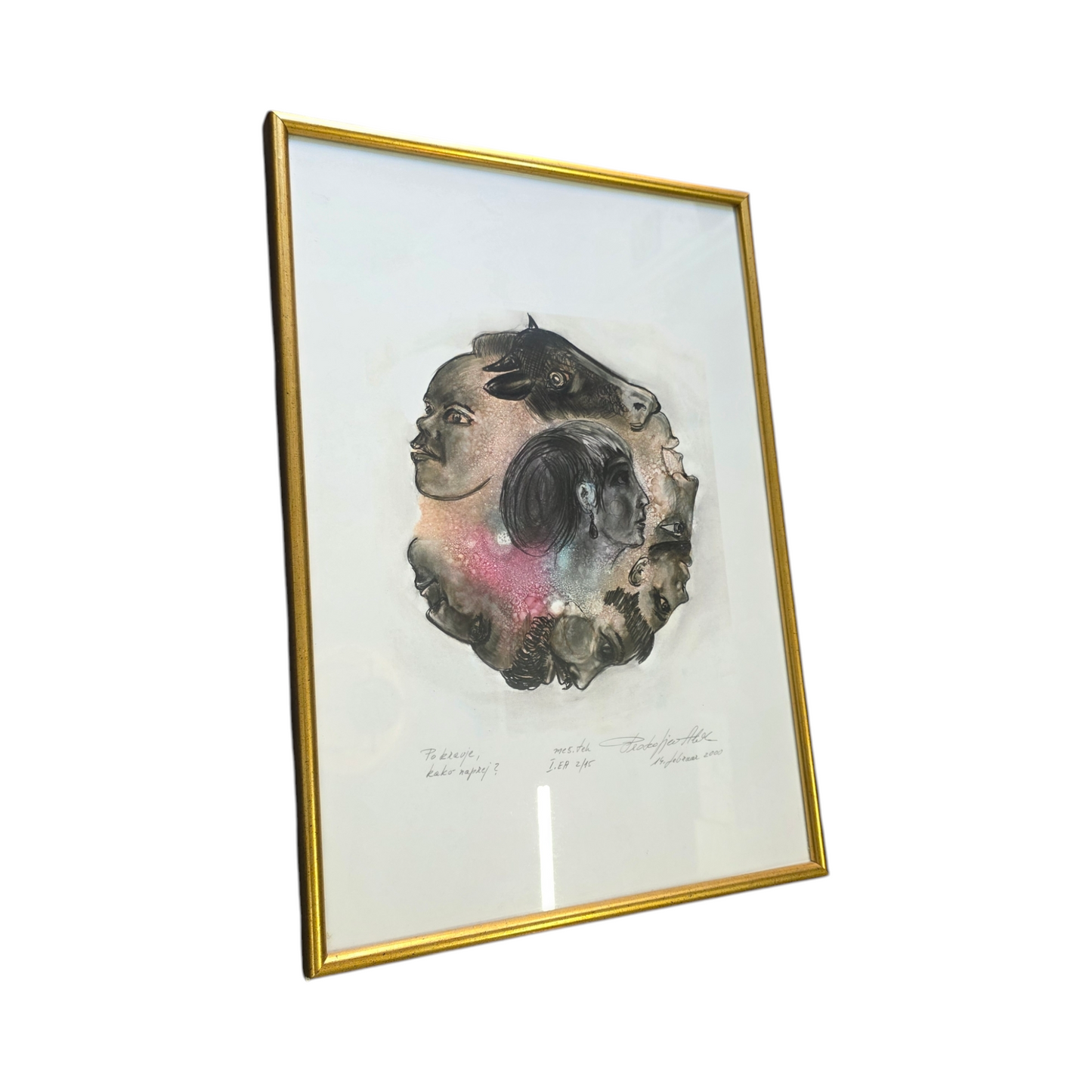 P.A.; mešana tehnika; "Po kravje, kako naprej?"; 31 cm x 43 cm