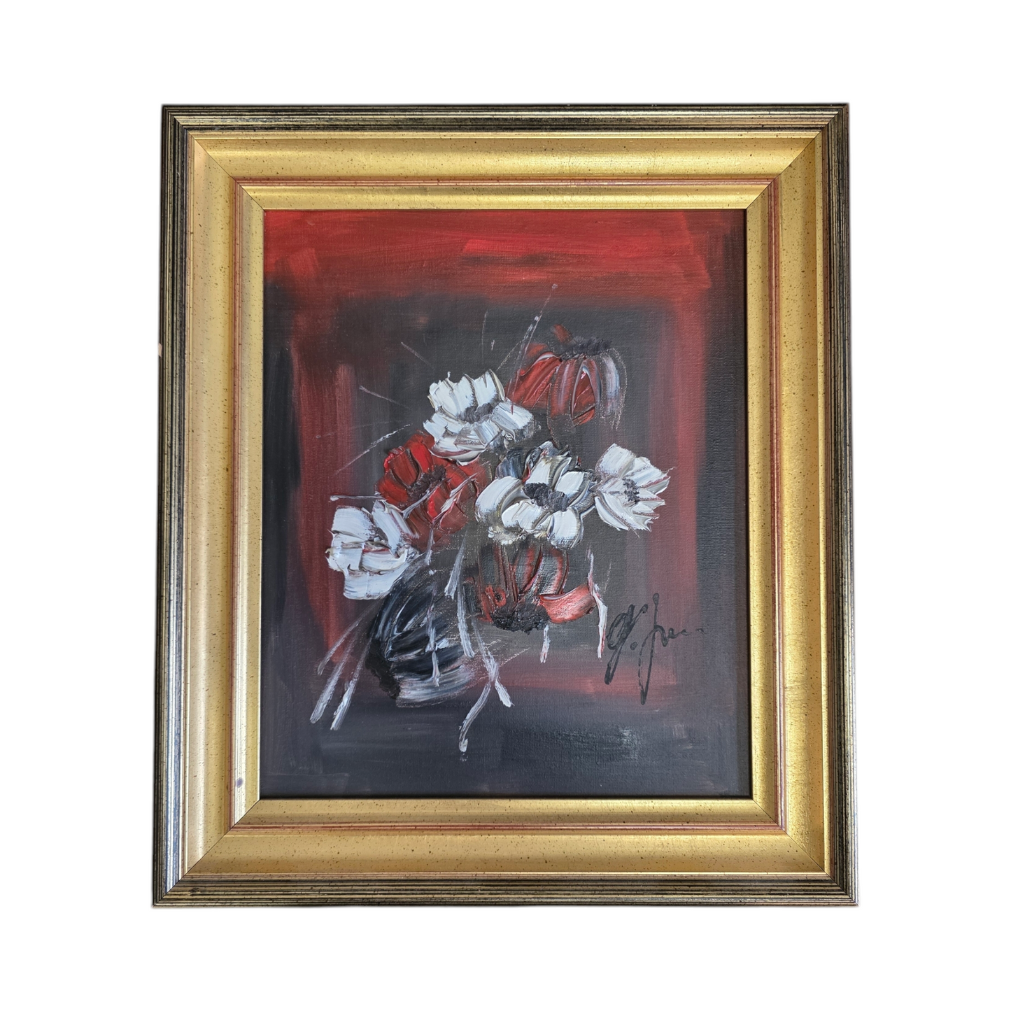 Ogrin; olje na platno; "Rdeči šopek"; 38 cm x 33 cm