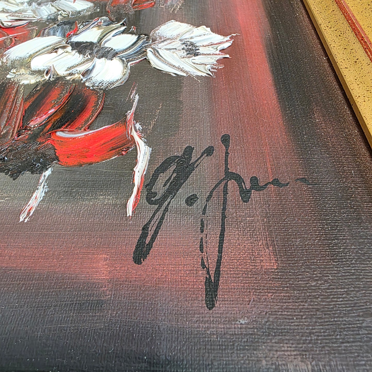 Ogrin; olje na platno; "Rdeči šopek"; 38 cm x 33 cm