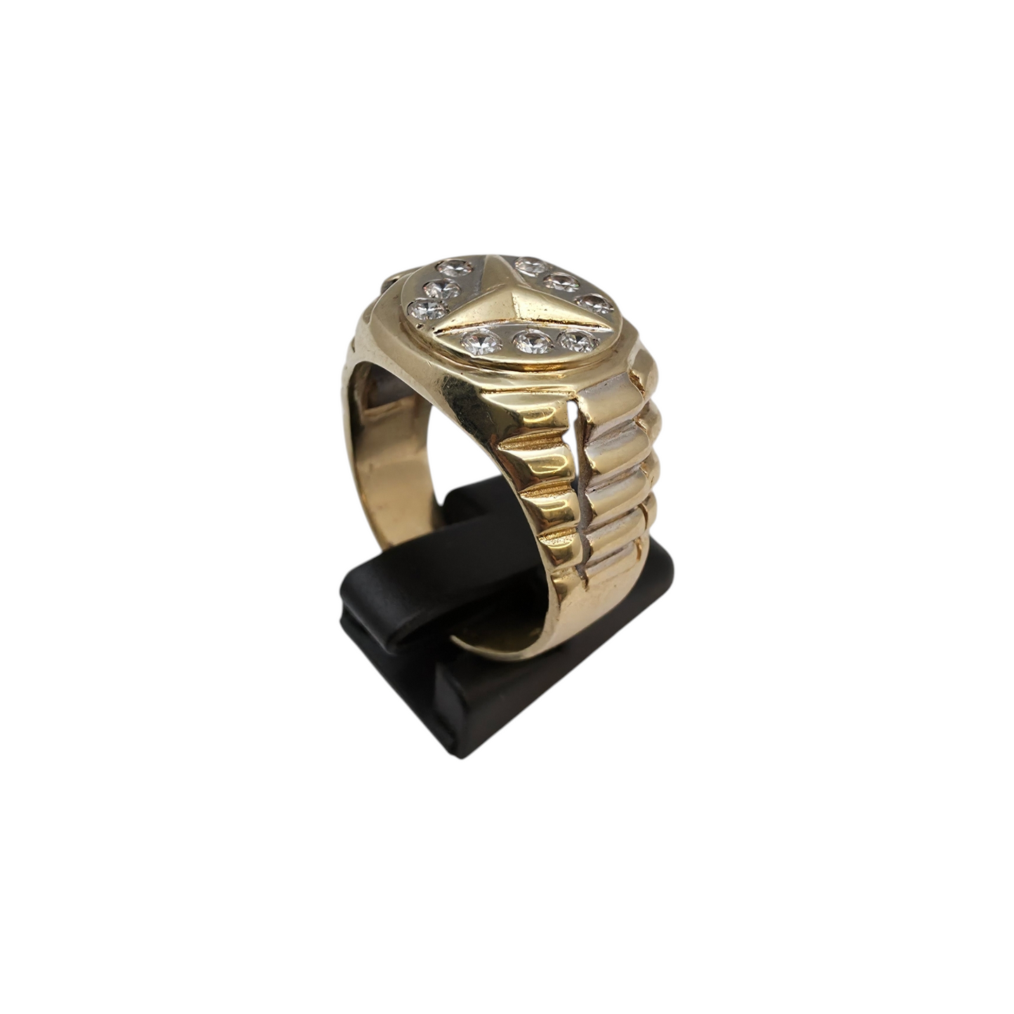 Zlati prstan "MERCI" 14K 585/1000; masa=12.05g