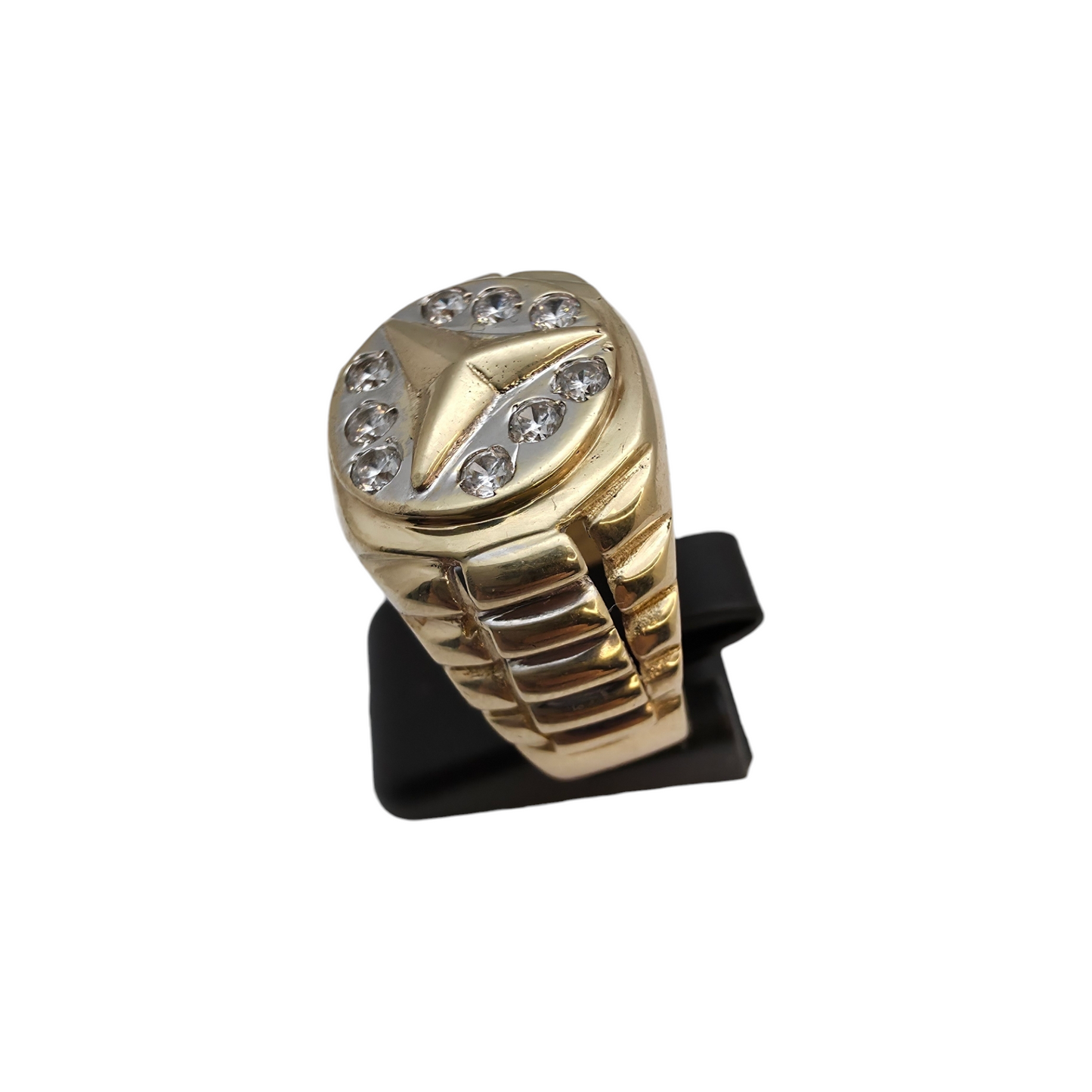Zlati prstan "MERCI" 14K 585/1000; masa=12.05g
