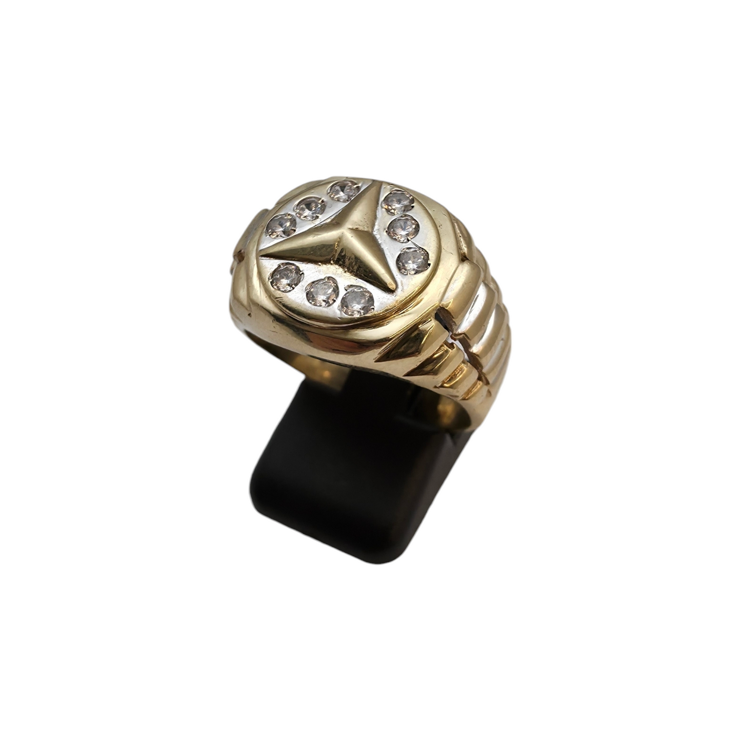 Zlati prstan "MERCI" 14K 585/1000; masa=12.05g