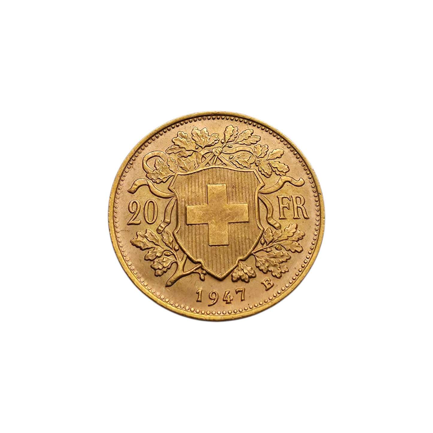 Zlatnik 20 Francs 21K 900/1000; masa=6.45g (1947)