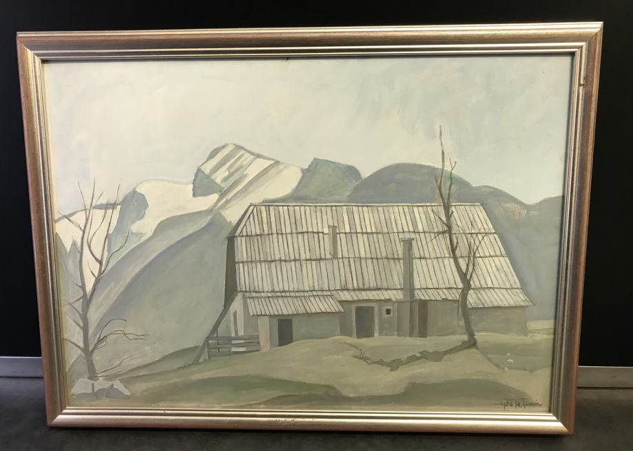 Ajdo Fr. Šubic Olje na lesonitu Koča 76.50cm x 56.50cm