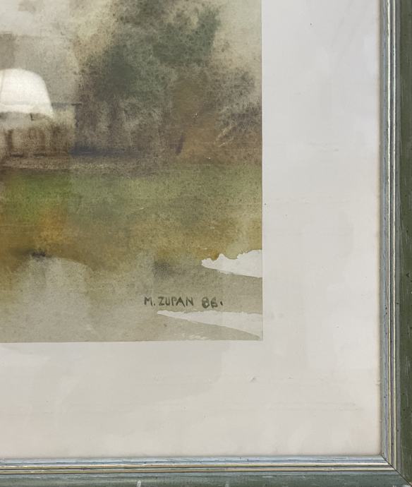 Slika M. ZUPAN, akvarel, Kmečka hiša