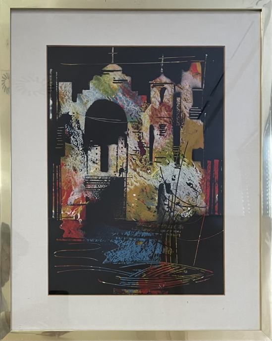 Slika nezani avtor, tempera, Cerkev, 49cm x 62cm