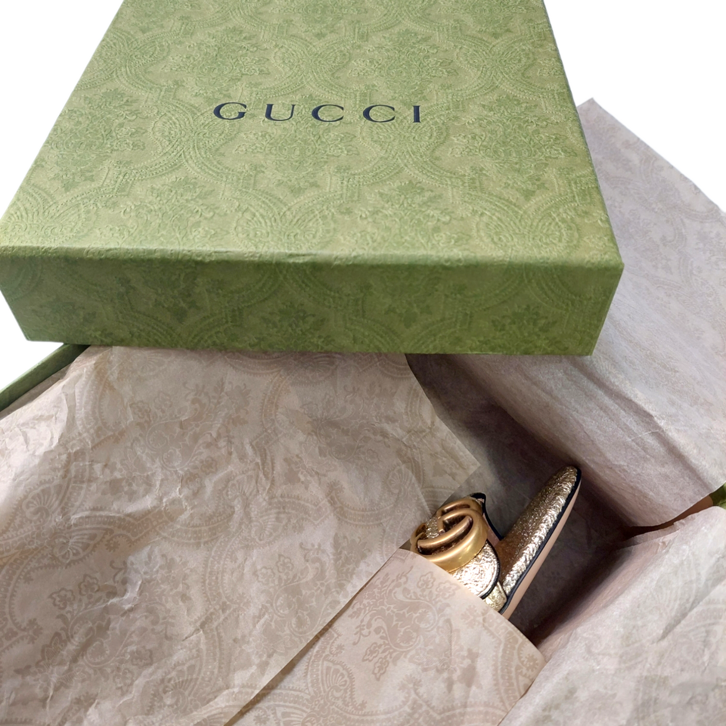 Ženski čevlji GUCCI Leather Marmont Sandals 75 gold; št: 35.5 (NOVO!)