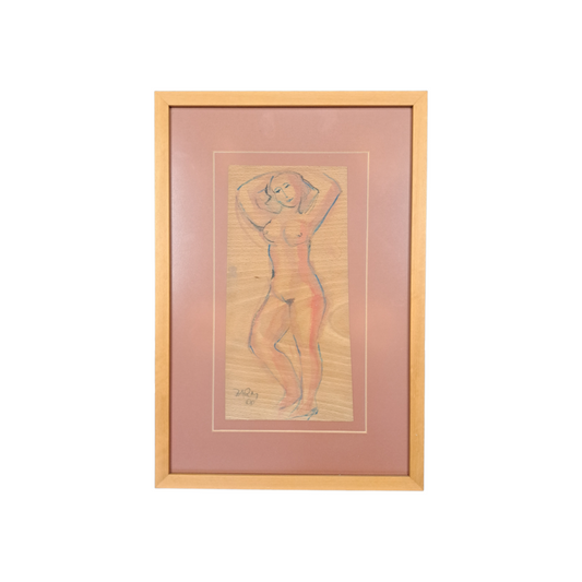 Stane Jarm; mešana tehnika; "Ženski akt"; 29 cm x 43 cm