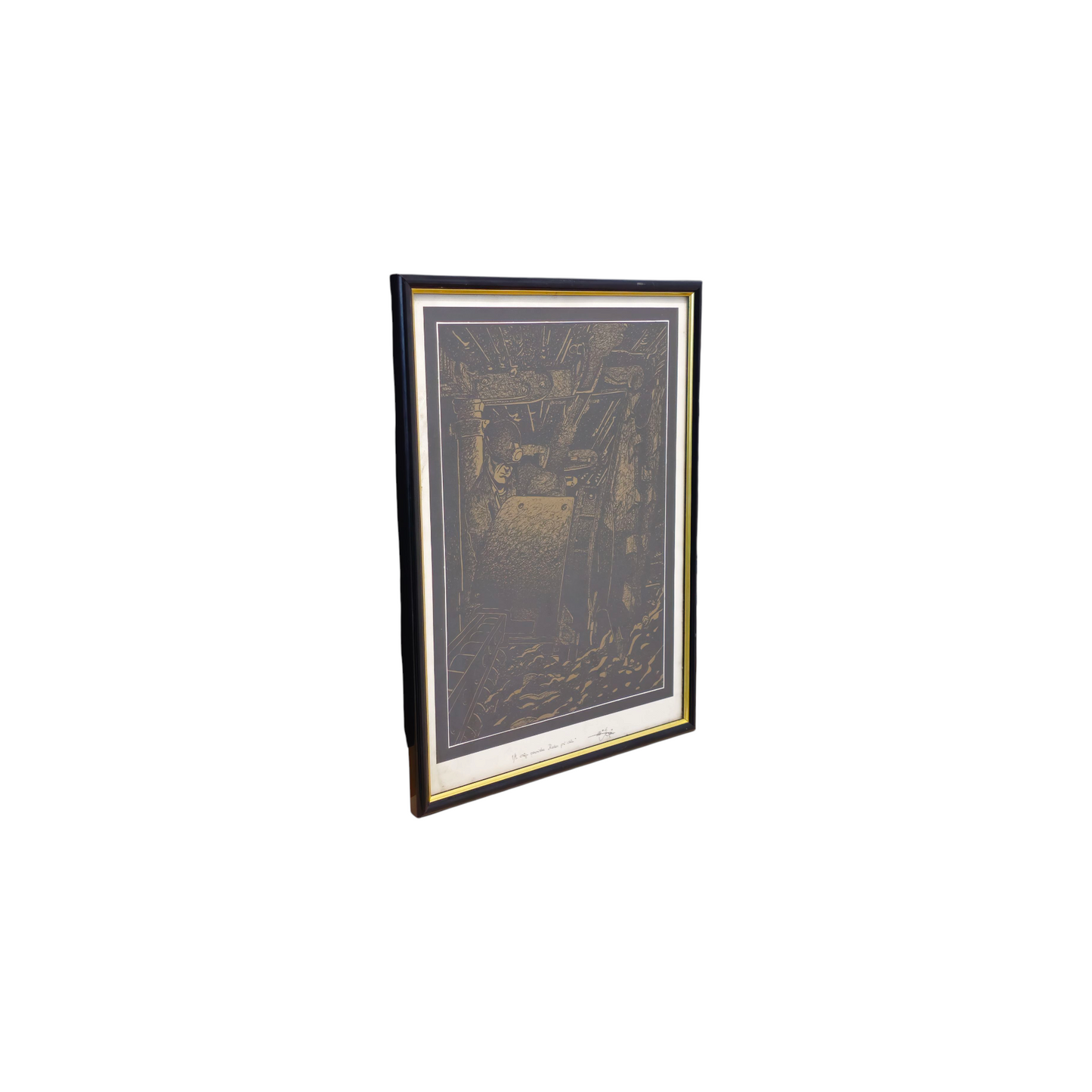 M.J. - Mešana tehnika; "Rudar na delu"; 28 cm x 37 cm