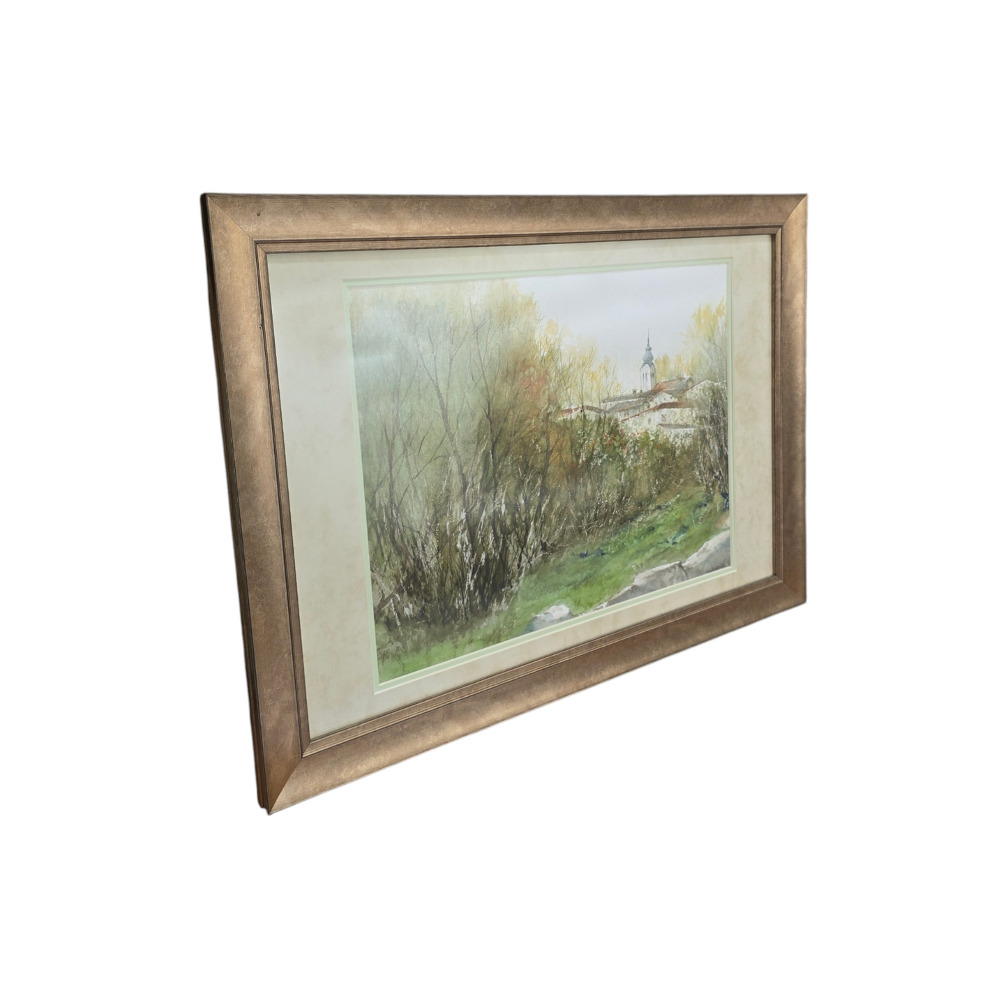 Marko Krvina; Akvarel; "Cerkev v gozdu"; 65 cm x 47 cm