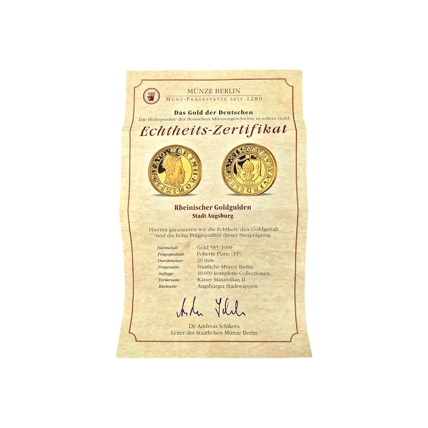 Zlatnik ''AUGSBURG'' 14K 585/1000; masa=3.53g