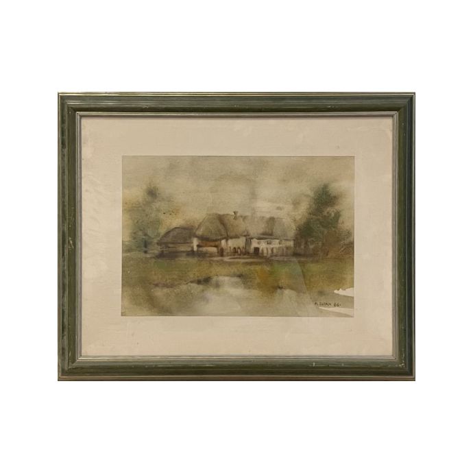 Slika M. ZUPAN, akvarel, Kmečka hiša