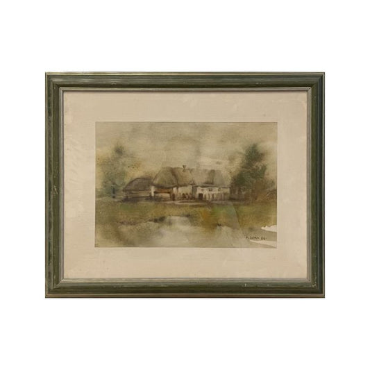 Slika M. ZUPAN, akvarel, Kmečka hiša