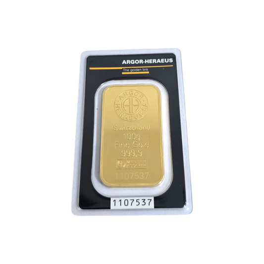 Naložbeno zlato Argor Heraeus 24K 999.9/1000; masa=100.00g