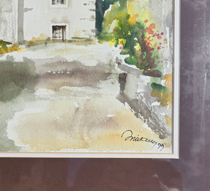 Marijan Miklavec; Akvarel; cerkev; 50 cm x 61 cm