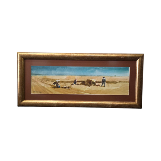 N/A; Akvarel; "Žetev"; 59 cm x 26 cm