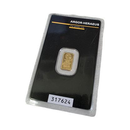 Naložbeno zlato Argor Heraeus 24K 999.9/1000; masa=1.00g