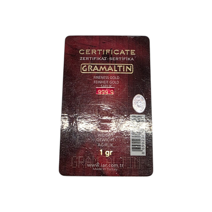 Naložbeno zlato "ISTANBUL" 24K 999.9/1000; masa=1.00g