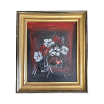 Ogrin; olje na platno; "Rdeči šopek"; 38 cm x 33 cm