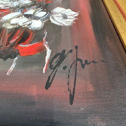 Ogrin; olje na platno; "Rdeči šopek"; 38 cm x 33 cm