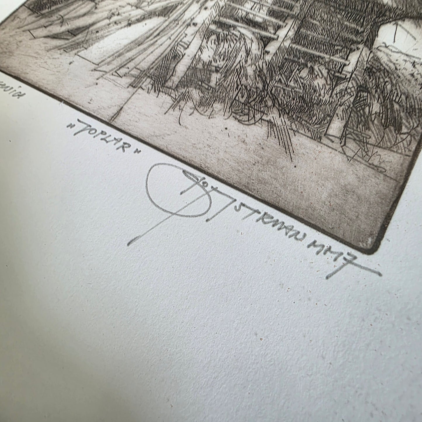 Božidar Strman Mišo; jedkanica; "Kozolec - Topler"; 34 cm x 34 cm