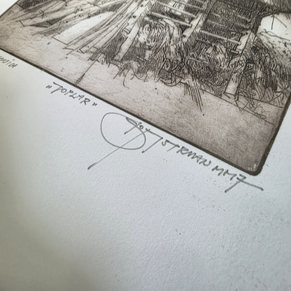 Božidar Strman Mišo; jedkanica; "Kozolec - Topler"; 34 cm x 34 cm