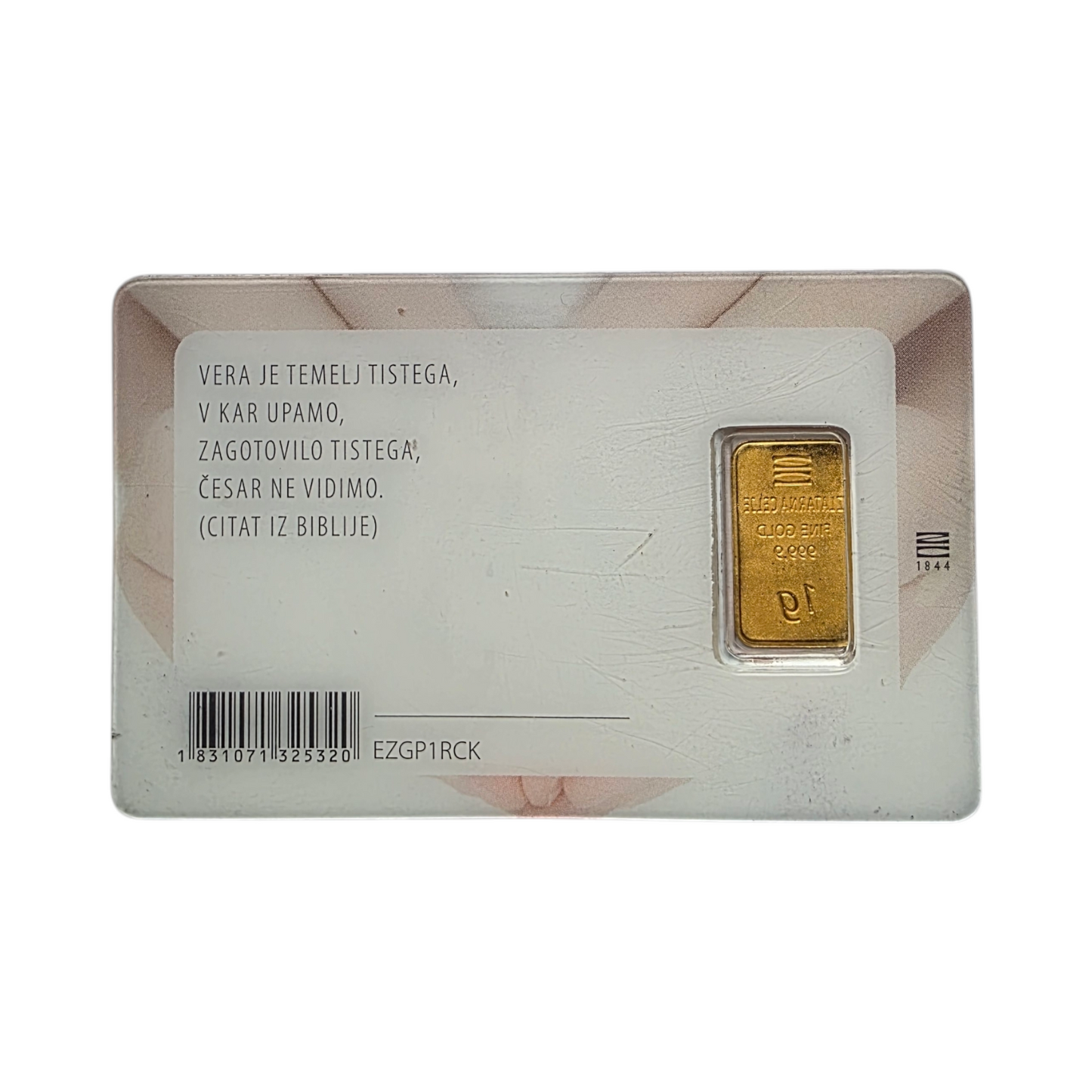 Naložbeno zlato SVETI GRAM 24K 999.9/1000; masa=1.00g