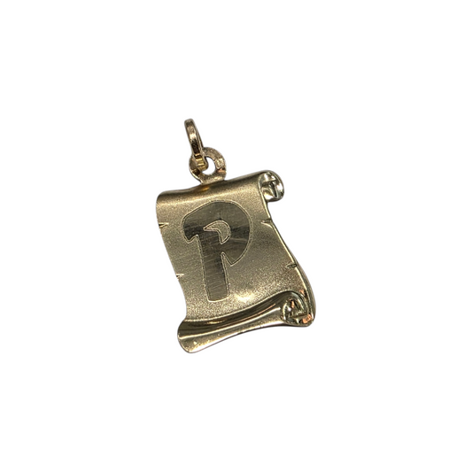 Zlati obesek "P" 14K 585/1000; masa=0.99g