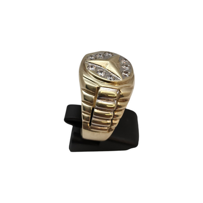 Zlati prstan "MERCI" 14K 585/1000; masa=12.05g