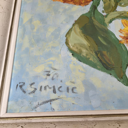 Rudi Simčič; Olje na platno; "Sončnice"; 51 cm x 88 cm