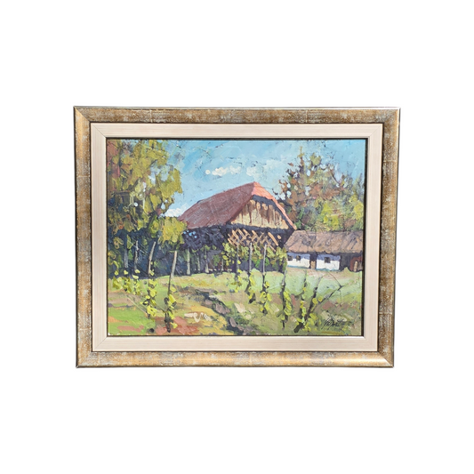 N/A; Olje na les; "Kmetija"; 50 cm x 40 cm