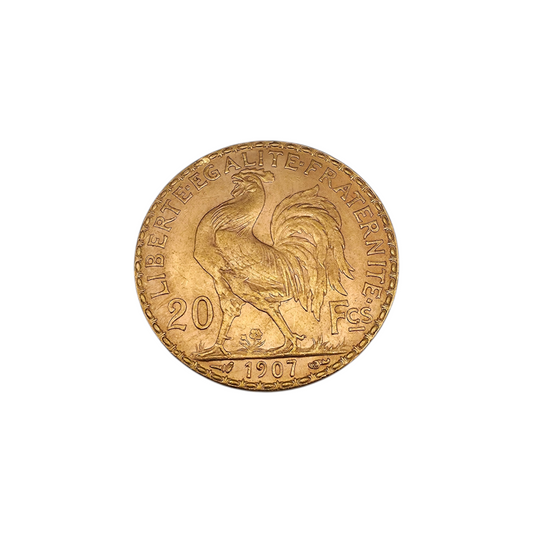 Zlatnik 20 Francs 1907 21K 900/1000; masa=6.45g