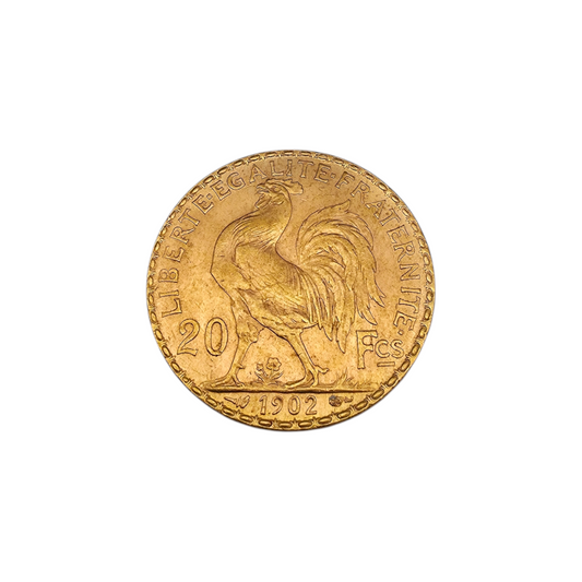 Zlatnik 20 Francs 1902 21K 900/1000; masa=6.45g