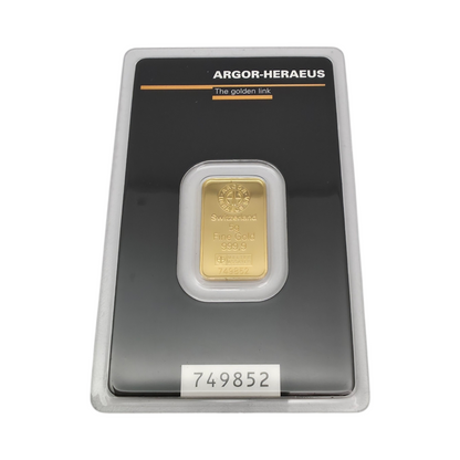 Naložbeno zlato Argor Heraeus 24K 999.9/1000; masa=5.00g