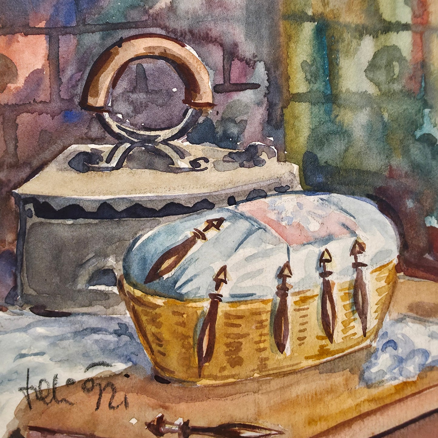 Neznani avtor; akvarel; "Idrijsko tihožitje"; 22 cm x 22 cm