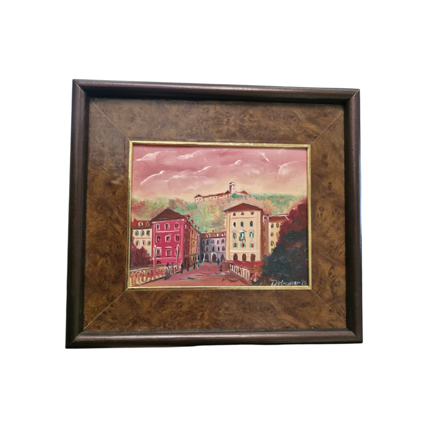 Dobnikar; akril na platno; "Tromostovje"; 30 cm x 27 cm