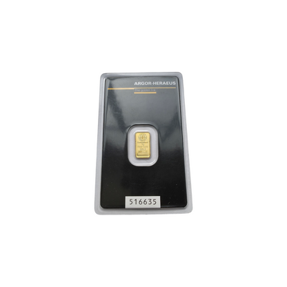 Naložbeno zlato Argor Heraeus 24K 999.9/1000; masa=1.00g