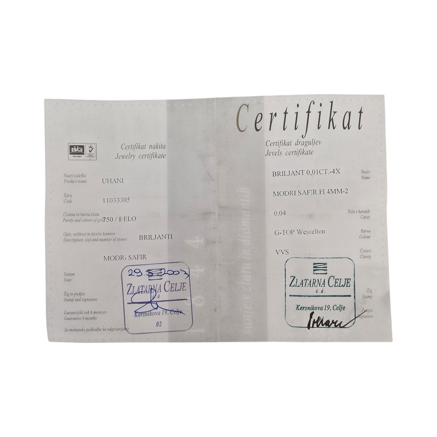 Set diamantnega nakita SAFIR 18K 750/1000 + Certifikati
