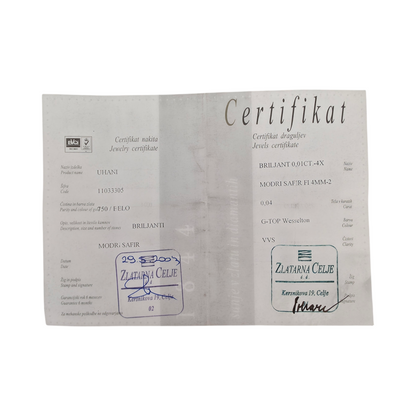 Set diamantnega nakita SAFIR 18K 750/1000 + Certifikati