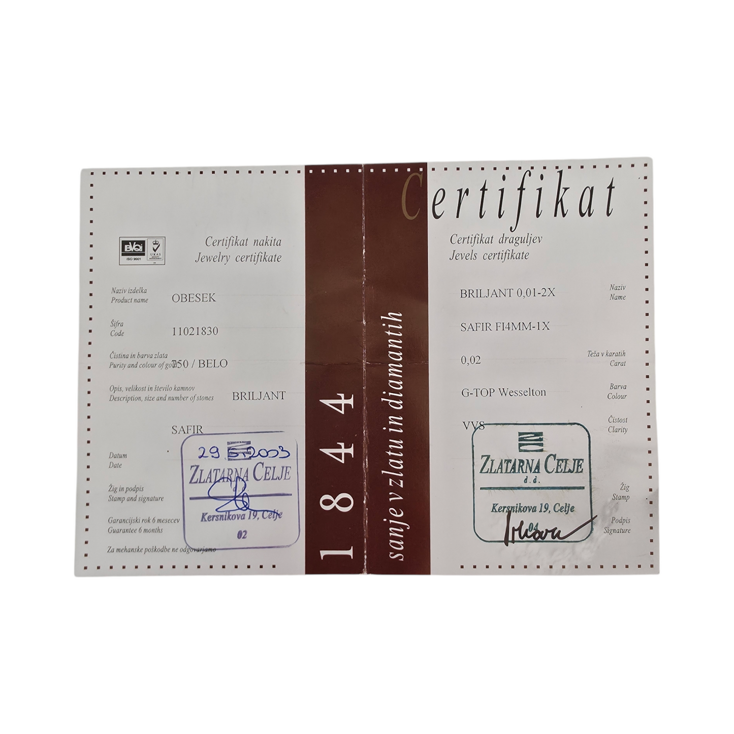Set diamantnega nakita SAFIR 18K 750/1000 + Certifikati